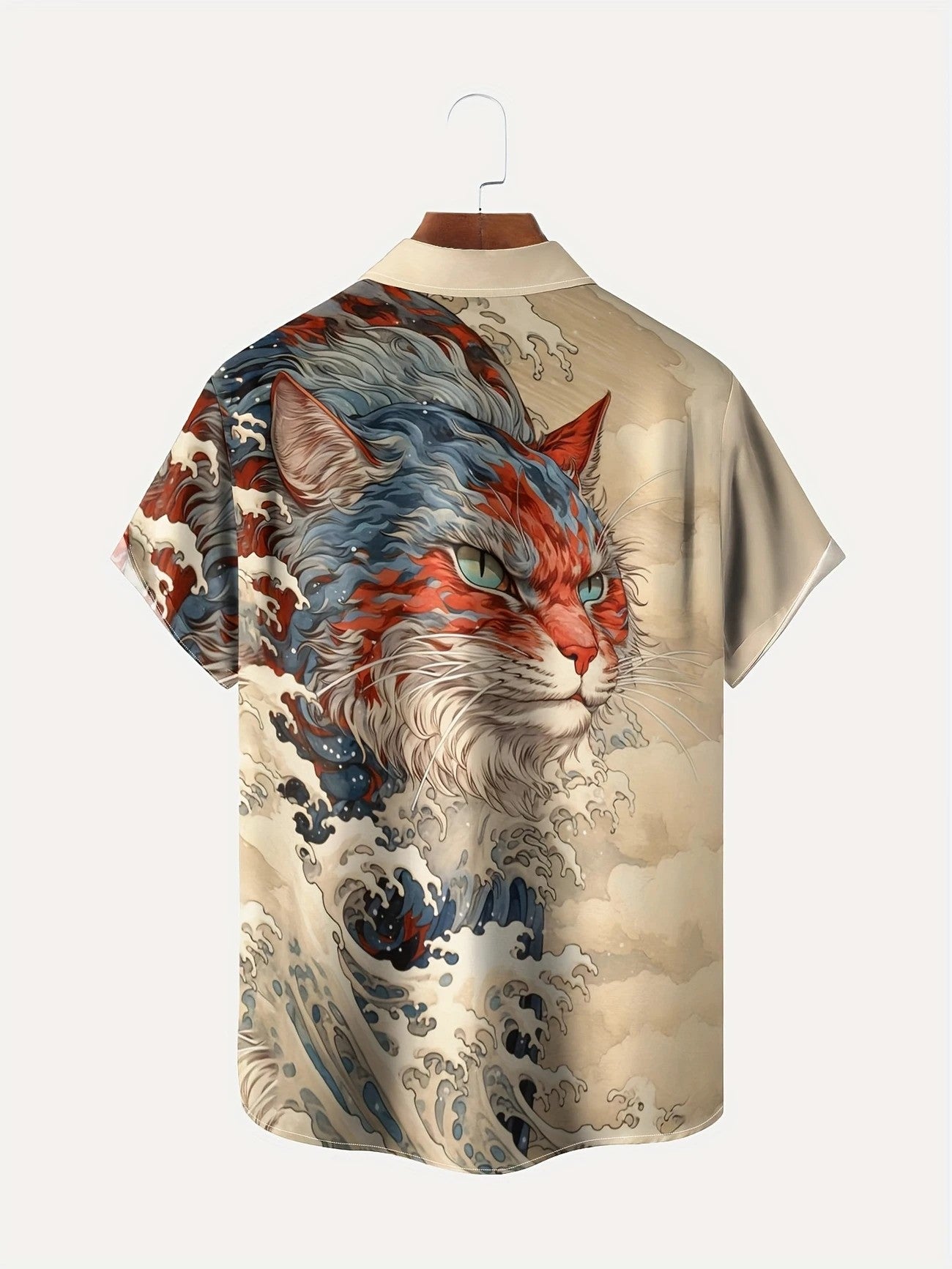 Men's Casual Short-Sleeve Shirt | Vibrant Cat & Wave - L