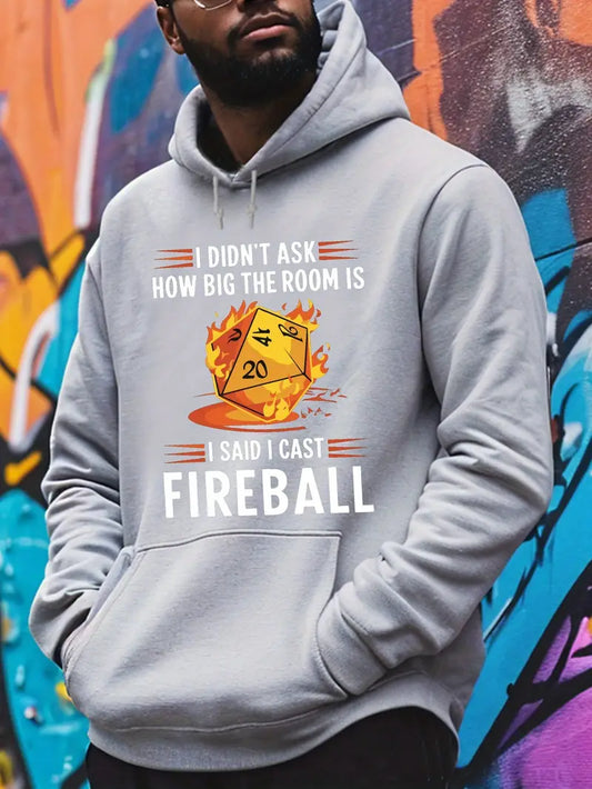 Men's Long Sleeve Cozy Hoodie, I Cast Fireball- XL