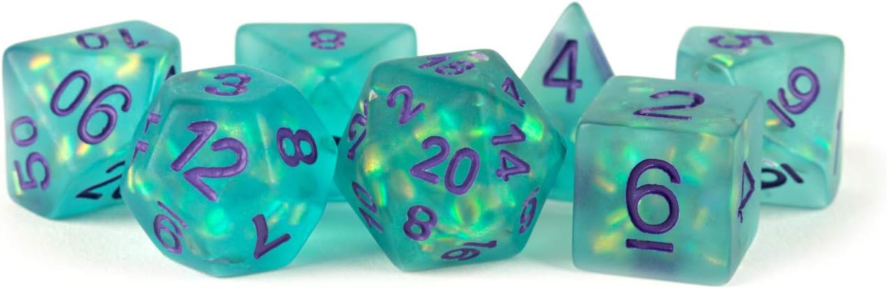 7-Die Set 16mm Resin Poly Dice Set Icy Opal: Teal