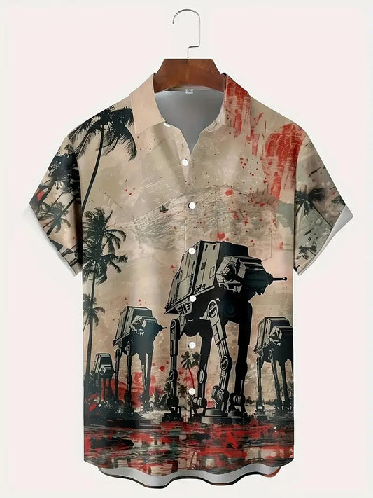Men'S Vintage Robot Print Short Sleeve- XL