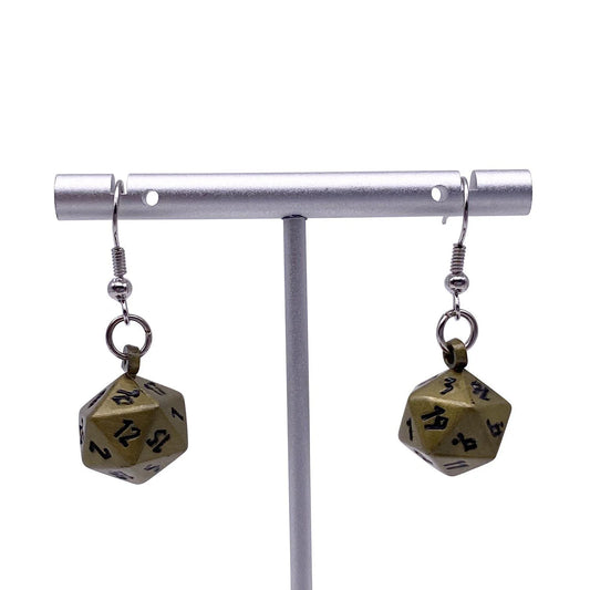 Bronze Dragon Scale - Ioun Stone D20 Dice Earrings by Norse Foundry