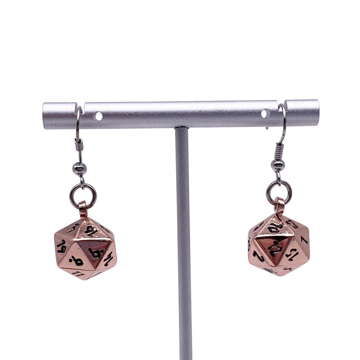 COPPER STILL - IOUN STONE D20 DICE EARRINGS BY NORSE FOUNDRY