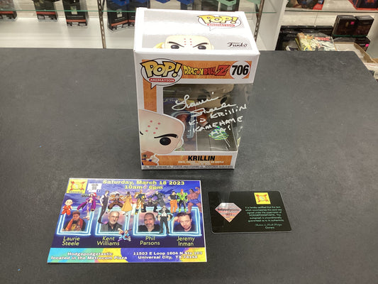 Funko Pop Dragon Ball Z Krillin 706 Signed Laurie Steele