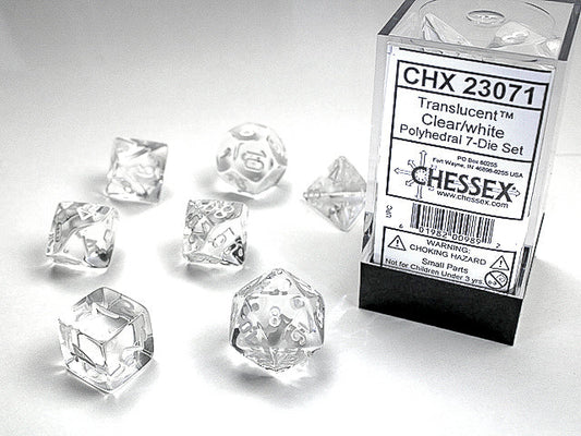 Polyhedral 7 die set - Translucent Clear/white