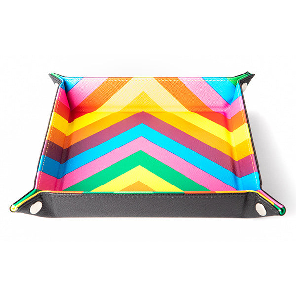 Dice Tray: Velvet Folding Tray with Leather Back - 10"x10" Rainbow