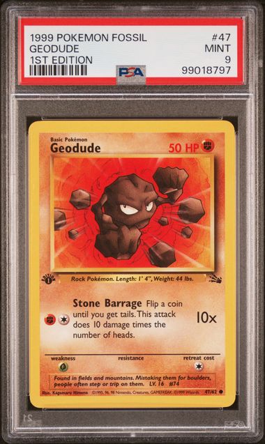PSA 9 Geodude (47/62) Fossil - 1st Edition