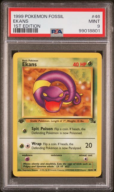 PSA 9 Ekans (46/62) Fossil - 1st Edition