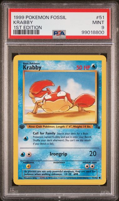 PSA 9 Krabby (51/62) Fossil - 1st Edition