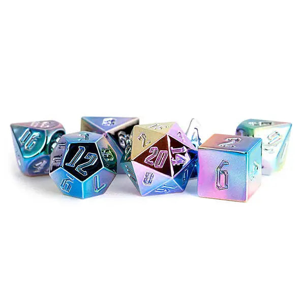 7-Die Set 16mm Aluminum Plated Acrylic Dice Set: Rainbow Aegis: Uninked