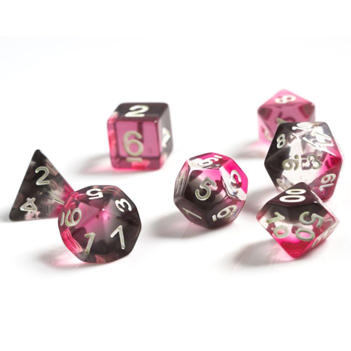 RPG Dice Set (7): Pink, Clear, Black Resin