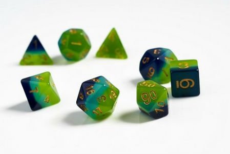 RPG Dice Set (7): Green, Blue Translucent